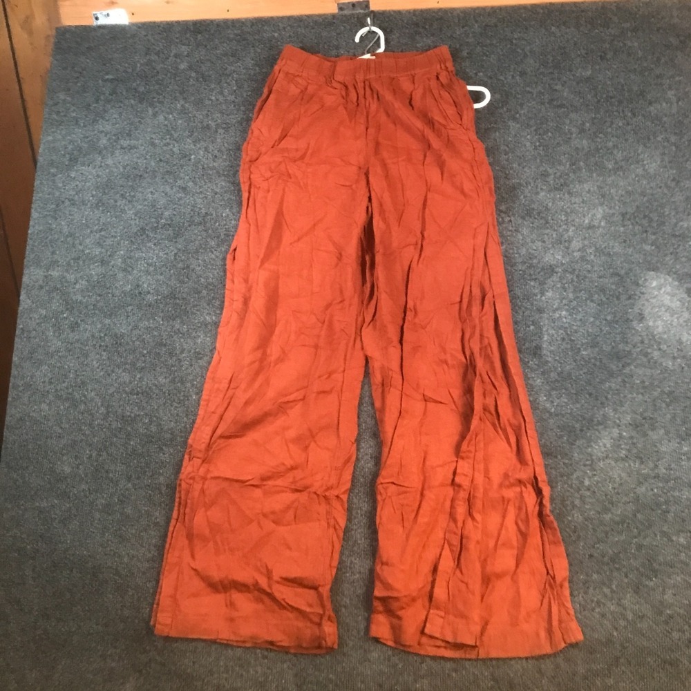 Abercrombie & Fitch Wide Leg Pants Womens S Orange Good Linen Blend High Rise